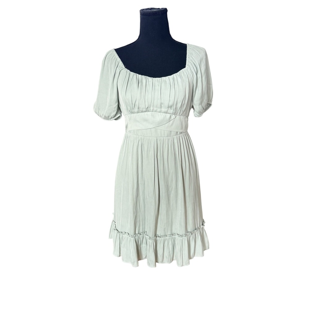 Altar'd State Sage Green Milkmaid Mini Dress Puff Sleeve Ruffle M Wedding‎ Guest